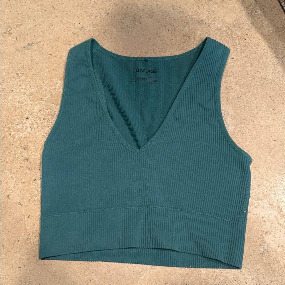 Garage Deep Teal Ribbed V-Neck Tank Top